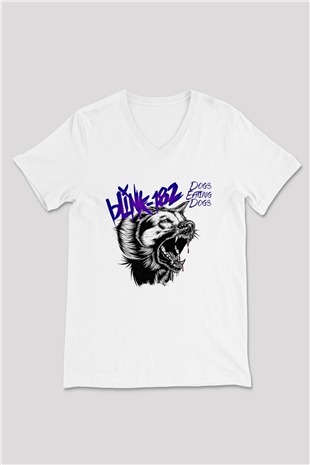 Blink-182 Baskılı Unisex Beyaz V Yaka Tişört