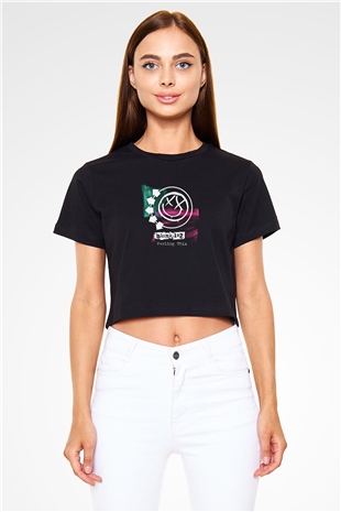 Blink-182 Baskılı Unisex Siyah Crop Top Tişört