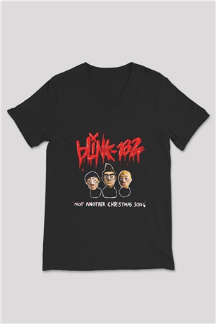 Blink-182 Baskılı Unisex Siyah V Yaka Tişört
