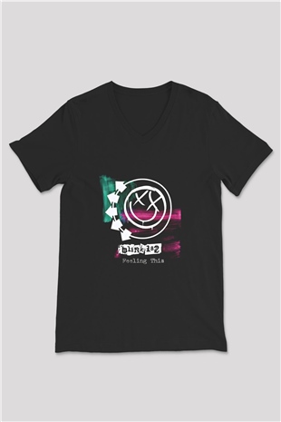 Blink-182 Baskılı Unisex Siyah V Yaka Tişört
