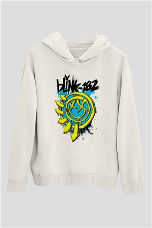 Blink 182 Beyaz Unisex Kapşonlu Sweatshirt