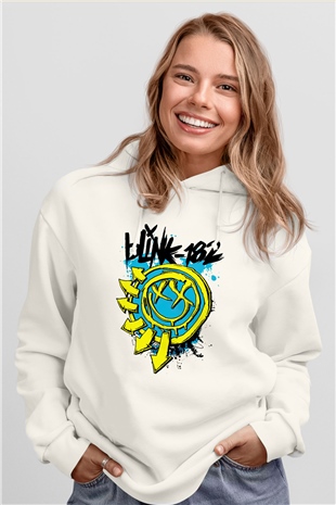 Blink 182 Beyaz Unisex Kapşonlu Sweatshirt