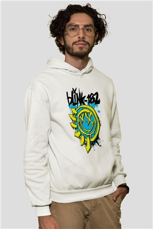 Blink 182 Beyaz Unisex Kapşonlu Sweatshirt