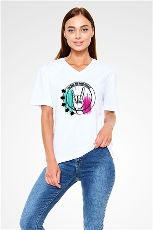 Blink 182 Beyaz Unisex V Yaka Tişört