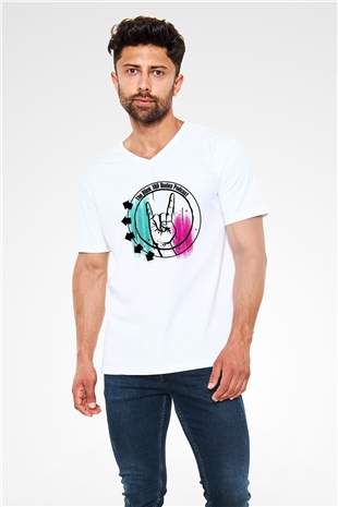 Blink 182 Beyaz Unisex V Yaka Tişört