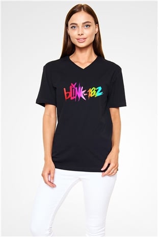 Blink 182 Siyah Unisex V Yaka Tişört