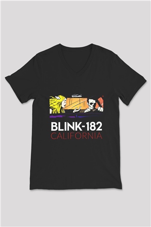 Blink 182 Siyah Unisex V Yaka Tişört T-Shirt