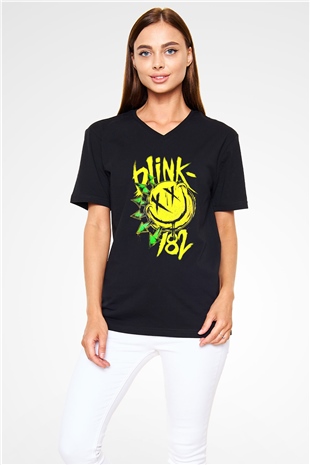Blink 182 Siyah Unisex V Yaka Tişört T-Shirt