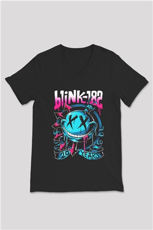 Blink 182 Siyah Unisex V Yaka Tişört T-Shirt