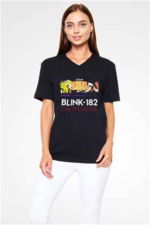 Blink 182 Siyah Unisex V Yaka Tişört T-Shirt