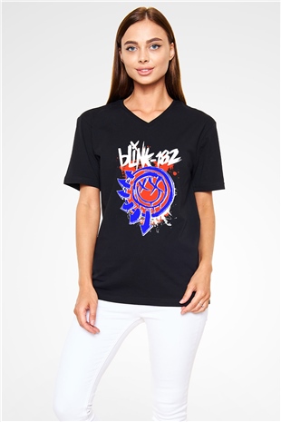 Blink 182 Siyah Unisex V Yaka Tişört T-Shirt