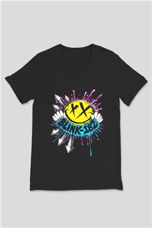 Blink 182 Siyah Unisex V Yaka Tişört T-Shirt