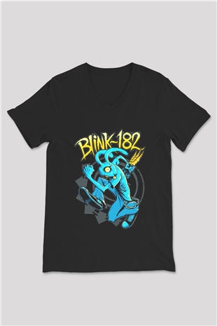 Blink 182 Siyah Unisex V Yaka Tişört T-Shirt