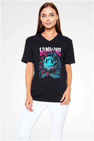 Blink 182 Siyah Unisex V Yaka Tişört T-Shirt