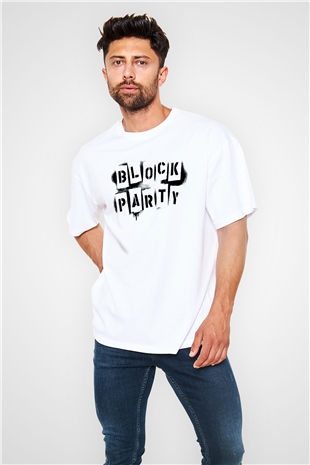 Bloc Party Beyaz Oversize Tişört Oversize T-shirt - TişörtFabrikası