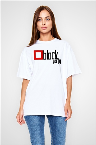 Bloc Party Beyaz Oversize Tişört Oversize T-shirt - TişörtFabrikası