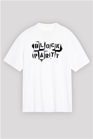 Bloc Party Beyaz Oversize Tişört Oversize T-shirt - TişörtFabrikası