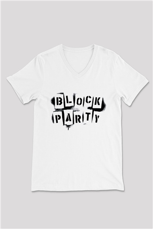 Bloc Party Beyaz Unisex V Yaka Tişört