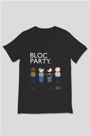 Bloc Party Siyah Unisex V Yaka Tişört