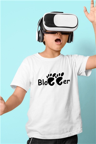 Blogger Baskılı Beyaz Unisex Çocuk Tişört