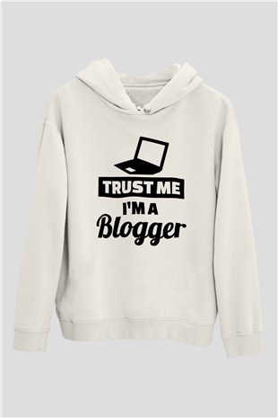 Blogger Beyaz Unisex Kapüşonlu Sweatshirt