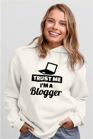 Blogger Beyaz Unisex Kapüşonlu Sweatshirt
