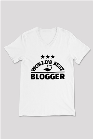 Blogger Beyaz Unisex V Yaka Tişört