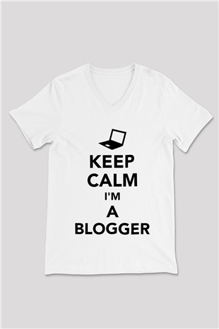 Blogger Beyaz Unisex V Yaka Tişört