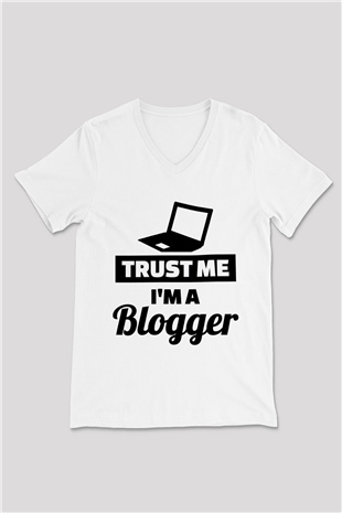 Blogger Beyaz Unisex V Yaka Tişört