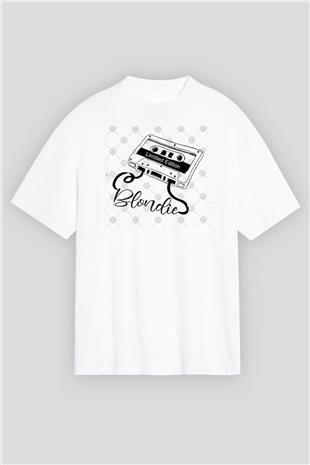 Blondie - Debbie Harry Baskılı Beyaz Unisex Oversize Tişört - Tshirt