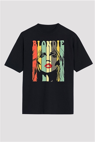 Blondie - Debbie Harry Baskılı Unisex Siyah Oversize Tişört - Tshirt