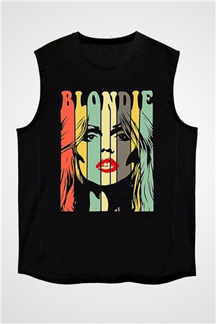 Blondie - Debbie Harry Baskılı Unisex Siyah Kolsuz Tişört - Tshirt
