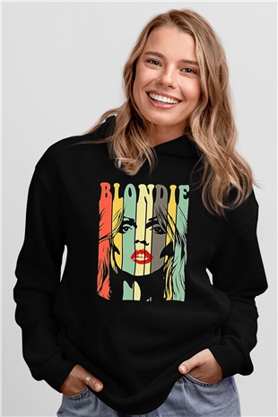 Blondie - Debbie Harry Baskılı Unisex Siyah Kapüşonlu Sweatshirt