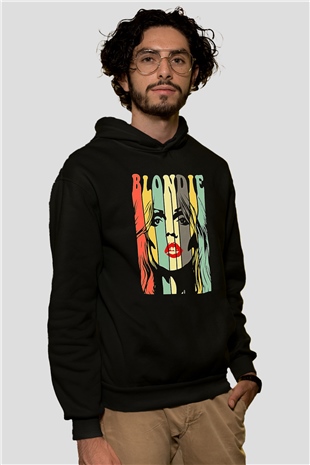 Blondie - Debbie Harry Baskılı Unisex Siyah Kapüşonlu Sweatshirt