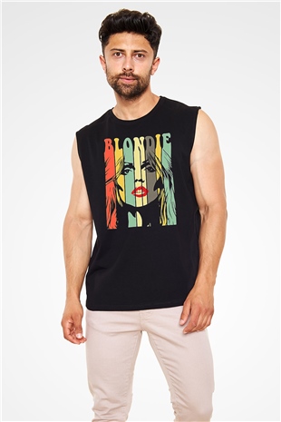Blondie - Debbie Harry Baskılı Unisex Siyah Kolsuz Tişört - Tshirt