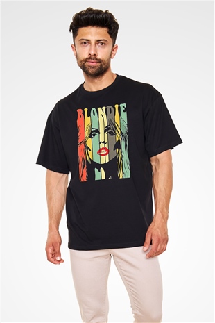 Blondie - Debbie Harry Baskılı Unisex Siyah Oversize Tişört - Tshirt