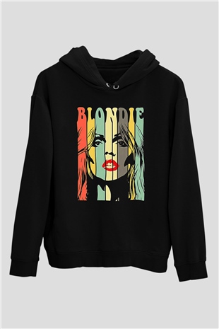Blondie - Debbie Harry Baskılı Unisex Siyah Kapüşonlu Sweatshirt