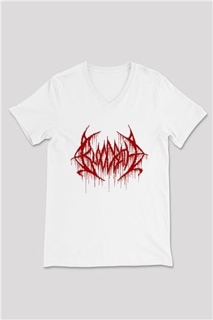 Bloodbath Beyaz Unisex V Yaka Tişört T-Shirt