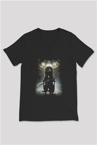 Bloodborne Siyah Unisex V Yaka Tişört T-Shirt