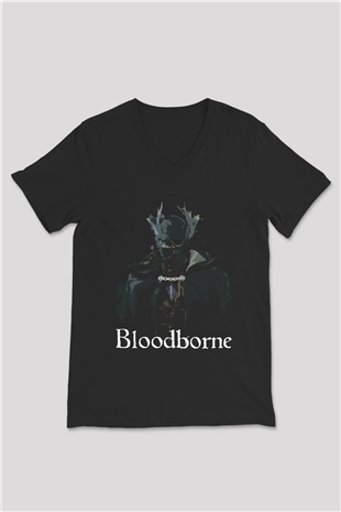 Bloodborne Siyah Unisex V Yaka Tişört T-Shirt