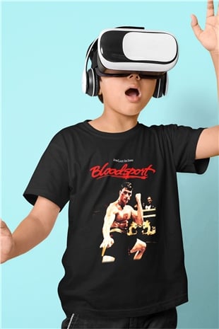 Bloodsport Kan Sporu Baskılı Siyah Unisex Çocuk Tişört