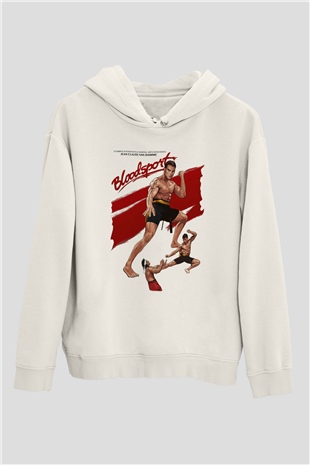 Bloodsport Kan Sporu Beyaz Unisex Kapşonlu Sweatshirt