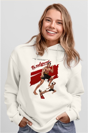 Bloodsport Kan Sporu Beyaz Unisex Kapşonlu Sweatshirt