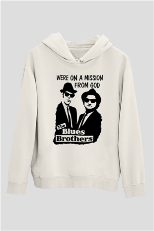 Blue Brothers Beyaz Unisex Kapşonlu Sweatshirt