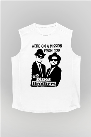 Blue Brothers Beyaz Unisex Kolsuz Tişört