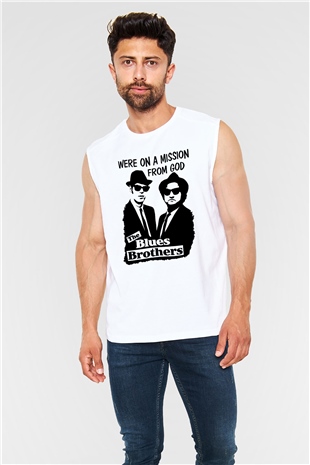 Blue Brothers Beyaz Unisex Kolsuz Tişört