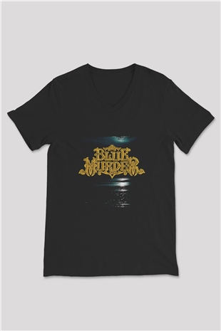 Blue Murder Baskılı Unisex Siyah V Yaka Tişört