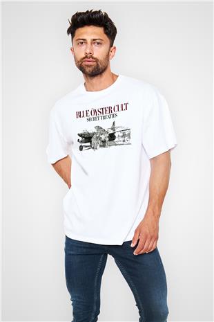 Blue Oyster Cult Baskılı Beyaz Unisex Oversize Tişört - Tshirt