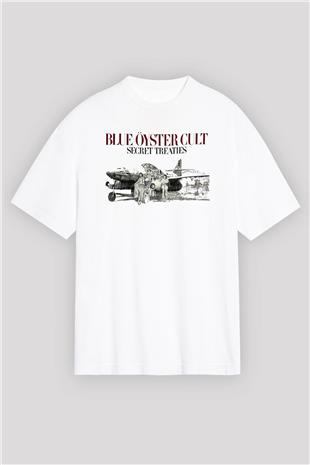 Blue Oyster Cult Baskılı Beyaz Unisex Oversize Tişört - Tshirt