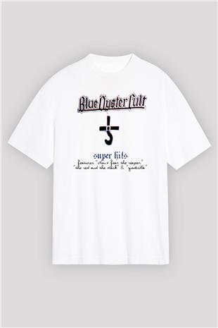 Blue Oyster Cult Baskılı Beyaz Unisex Oversize Tişört - Tshirt